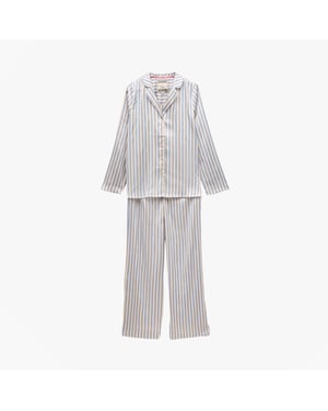 Joules Bonnie Womens Satin Pyjama Set Blue Stripe