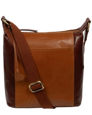 'Tiziana' Conker Brown & Dark Tan Leather Shoulder Bag