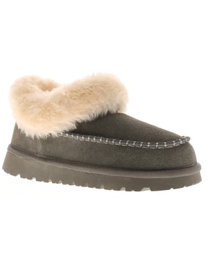 Apache Womens Slipper Cuddle Bootee Faux Fur Lining Leather Suede Grey