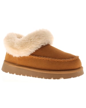 Apache Womens Slipper Cuddle Bootee Faux Fur Lining Leather Suede Tan