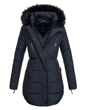 Marikoo lange dames winterjas Moonshine met imitatiebontkraag & teddyvoering