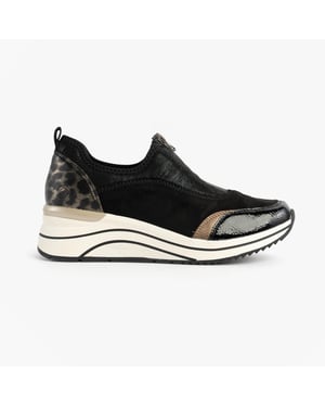 Remonte D0t08-02 Womens Front Zip Wedge Trainer Black