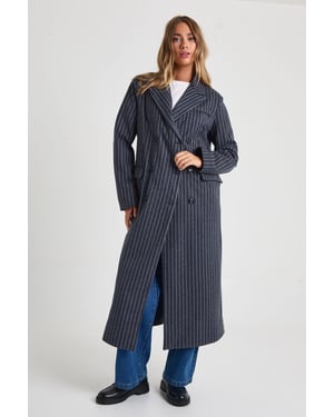Wool Look Pinstripe Oversized Maxi Jacket