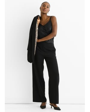 Black Contrast Animal Lining Tailoring Cape Blazer
