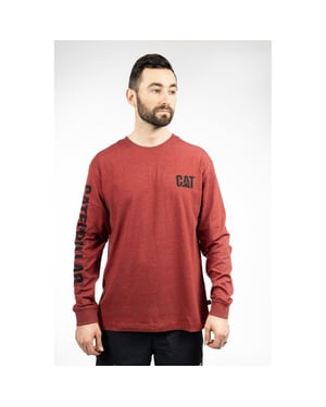 Caterpillar Merkenbanner Lange Mouwen Katoenen Heren Rode T-Shirt
