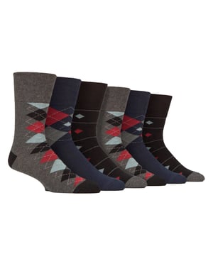 6 Pairs Mens Cotton Socks | Patterned Soft Non-Binding Everyday Socks