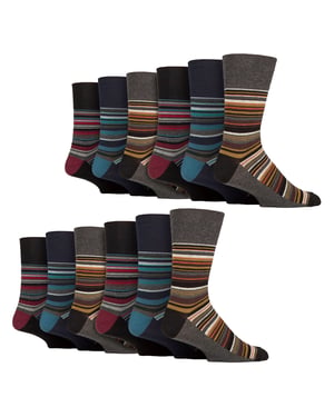 12 Pairs Mens Cotton Socks | Patterned Soft Non-Binding Everyday Socks