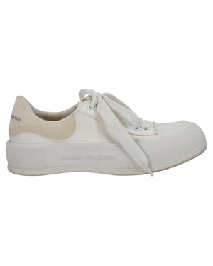 Alexander McQueen Deck Skate Plimsoll Lace-Up Sneakers in White Canvas