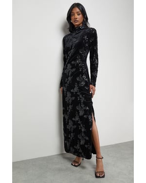 Velvet Sequin High Neck Backless Midaxi Dress