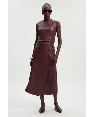 Faux Leather Tie Detail Wrap Midi Skirt