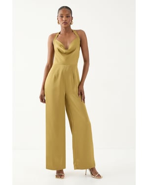 Satin Cowl Halter Neck Jumpsuit