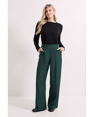 Military Button Detail Wide Leg Trouser