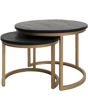 Home67 Salontafel bart set van 2 zwart blad goud onderstel