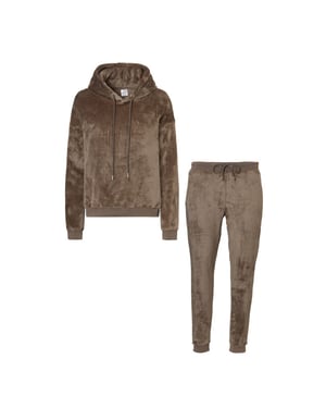 Apollo Dames huispak loungewear fleece incl capuchon donker