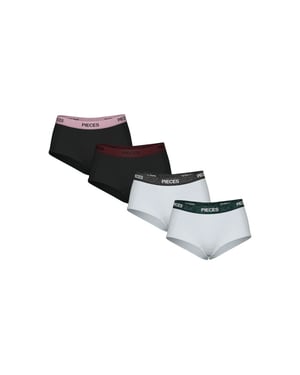 Pieces Dames hipster pclogo glitter 4-pack zwart/wit
