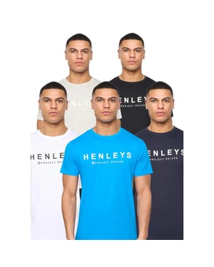 Henleys Heren Henyfront T-Shirt (5-pack) (Zwart/Blauw/Wit/Licht Beige/Donkerblauw)