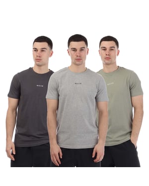 Nicce Heren Petras T-Shirt (Pak van 3) (Houtskool/Lichtgrijs/Olijfgroen)