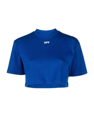 Off White Dames Stamp Ribbed Crop T-Shirt (Blauw)