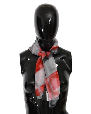 Red Gray Plaid Silk Scarf