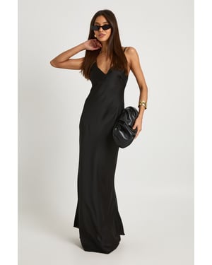 V Neck Satin Maxi Slip Dress
