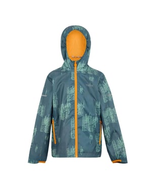 Regatta Barn/Kids Lever II Printed Waterproof Jacket (Stormy Weather/Glacier/Bright Marigold)