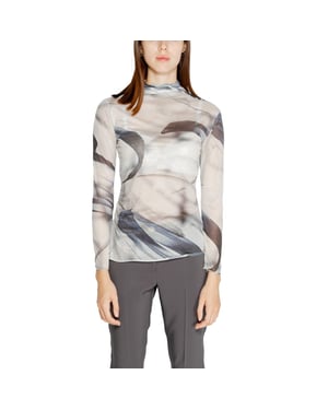 Abstracte Print Mesh Top Met Hoge Hals Lange Mouwen