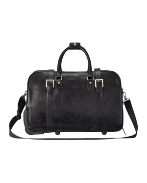 Genuine Leather Black Wheeled Holdall Duffle Travel Cabin Bag - Holt