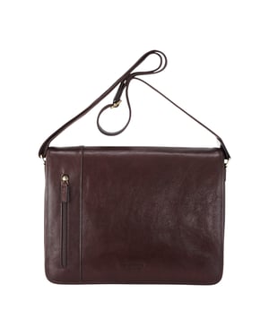 Äkta Läder Brun Laptopväska Messenger Axelväska - Astor