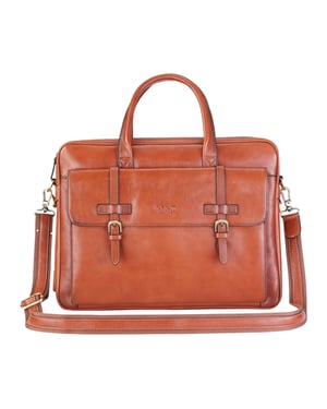 Äkta Läder Laptop Brun Satchel Messenger Axelremsväska - Belmont
