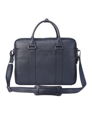 Marinblå laptopväska i äkta läder för företag, kontor och arbete - Sutton
