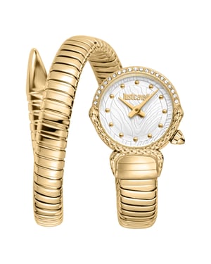 Just Cavalli Snake Watch, Gold Color Case, Silver Dial, Gold ColorStainless Steel Bracelet