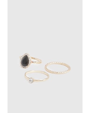 Black Embellished Stone Rings 3 Pack