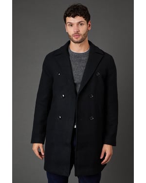 Black Double Breasted Wool Blend Coat