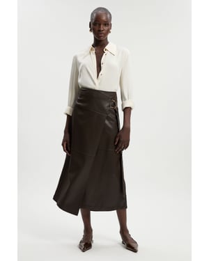 Faux Leather Tie Detail Wrap Midi Skirt