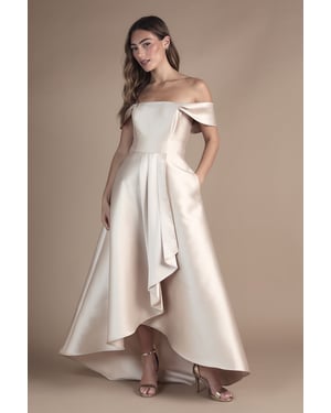 Bardot Twill Waterfall Bridesmaid Dress