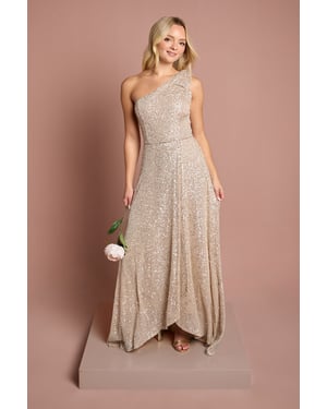 Teen Coast Sequin Bow One Shoulder Maxi Bridesmaid Dress