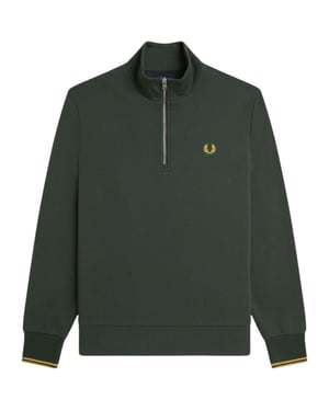 Fred Perry Mens Half Zip Sweatshirt Court Green