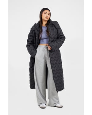Black Heat Seal Quilted Longline Padded Jacket