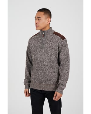 Brown Quarter Zip Funnel Neck Jumper