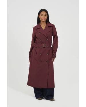 Burgundy Double-Breasted Longline Trench Coat