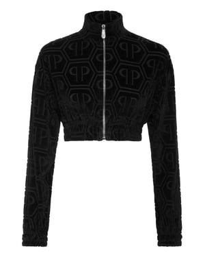 Beskuren träningsjacka med jacquardmönster och monogrammönster