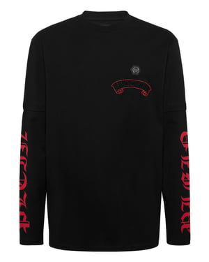 Dubbelärmad T-shirt med banderollbroderi