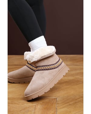 Wheres That From Womens 'Flora' Suede Flat Slippers with Embroidered Trim Detail