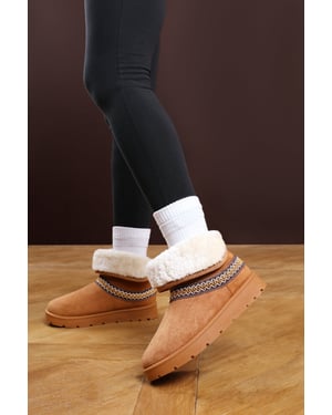 Wheres That From Womens 'Flora' Suede Flat Slippers with Embroidered Trim Detail