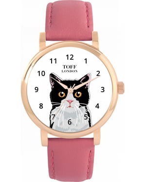 Toff London TLWS-32225 Ladies Black And White Cat Head Watch