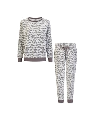 By Louise Dames huispak fleece broek + sweater grijs panterprint