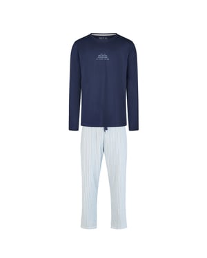 Phil & Co Heren pyjama set lang donkerblauw/grijs gestreept