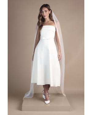 Bandeau Bow Waist Midi Wedding Dress
