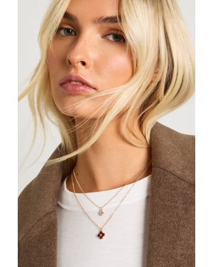 Burgundy Clover Pendant Layered Necklace