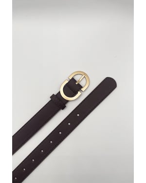 Gold Metal Buckle In Dark Brown